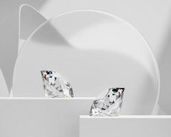 ronde diamanten geplaatst op een witte achtergrond 3D-rendering foto