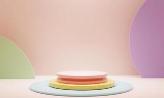 abstracte geometrische vorm in pastelkleuren zoals bitterkoekjes voor de presentatieachtergrond van het productpodium. kunst en kleur concept. 3D illustratie weergave foto