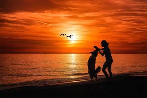 meisje met hond op het strand foto