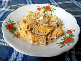 tauge rebus of kecambah kacang hijau en tofu op een bord. Indonesisch culinair eten foto