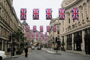 londen in het verenigd koninkrijk in juni 2022. een zicht op regents street tijdens de platina jubileumvieringen foto