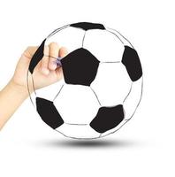 voetbal voetbal bal en hand met pen geïsoleerd op een witte achtergrond foto
