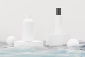 3D render van blanco cosmetica huidverzorgingsproduct of verpakking voor mock up. schoonheid zeep en spa concept. lotion olie vocht voor de gezondheid van de huid. premium en luxe ontwerp voor branding. foto