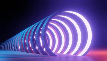 3D render van rgb neonlicht op duisternis achtergrond. abstracte laserlijnen worden 's nachts weergegeven. ultraviolette spectrumstraalscène: foto