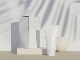 3D render van blanco cosmetica huidverzorgingsproduct of verpakking voor mock up. terrazzo-ontwerp. schoonheid zeep en spa concept. lotion olie vocht voor de gezondheid van de huid. premium en luxe ontwerp voor branding. foto
