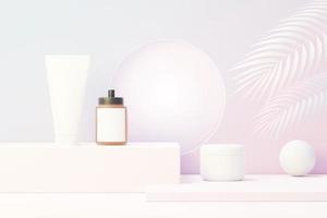 3D render van blanco cosmetica huidverzorgingsproduct of verpakking voor mock up. schoonheid zeep en spa concept. lotion olie vocht voor de gezondheid van de huid. premium en luxe ontwerp voor branding. foto