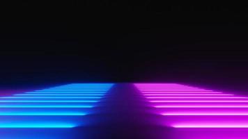 3D render van flash neon en licht gloeien op donkere scène. snelheid licht bewegende lijnen. foto