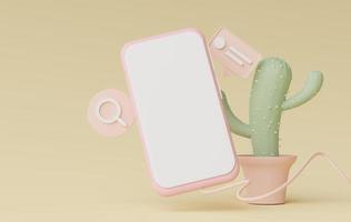 3D render minimale mini mobiele telefoon of smartphone voor werk met witte kopieerruimte voor mock-up en creatief ontwerp. foto