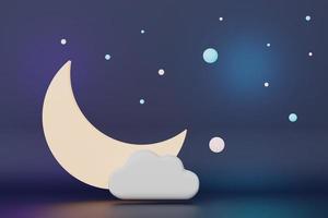 3D render cartoon maan en ster drijvend op de lucht in de nachtelijke hemel geïsoleerd op pastel achtergrond. abstracte scène. foto
