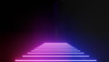 3D render van rgb neonlicht op duisternis achtergrond. abstracte laserlijnen worden 's nachts weergegeven. ultraviolette spectrumstraalscène: foto