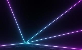 3D render van rgb neonlicht op duisternis achtergrond. abstracte laserlijnen worden 's nachts weergegeven. ultraviolette spectrumstraalscène: foto