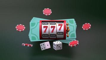 gokautomaat casino-element met winnende combinatie en geld. renderen in 3d. foto