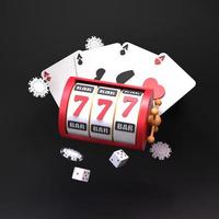 gokautomaat casino-element met winnende combinatie en kaarten. renderen in 3d. foto