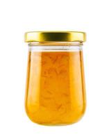 Sinaasappel marmelade jam in glazen pot foto