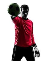 Kaukasisch voetballer keeper manstopping bal enerzijds silhouet foto