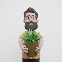 3D-man gelukkig met boomplanten foto