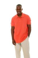 casual man in oranje shirt