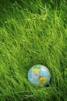 wereldbol op gras. dag van de aarde, milieu concept foto