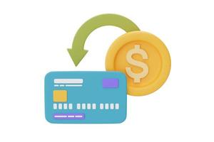 online cashback-service of digitaal betalingsconcept met blauwe creditcards en dollarmunt, 3D-rendering foto