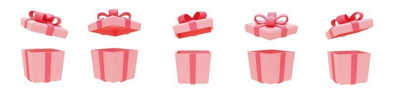 set van open roze geschenkdozen op lichte achtergrond, Valentijnsdag verkoop concept, minimale style.3d rendering. foto