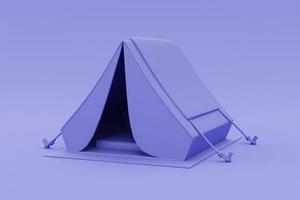 3D-paarse camping tent geïsoleerd, toerisme en reizen concept, vakantie, minimalistische stijl, 3D-rendering. foto