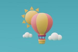 3D render van hete luchtballon in de lucht, toerisme en reizen concept, vakantie holiday.minimal stijl. foto