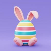 kleurrijke paaseieren met konijnenoren op paarse achtergrondkleur, vrolijk paasvakantie concept.minimale stijl, 3D-rendering. foto