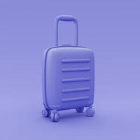 3D-paarse koffer geïsoleerd, toerisme en reizen concept, vakantie, minimalistische stijl, 3D-rendering. foto