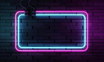 neon teken banner met kopie ruimte op bakstenen muur achtergrond. abstracte kunst en object concept. 3D illustratie weergave foto