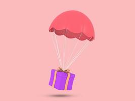 cadeau vliegen met gasballon 3D-pictogram. cadeau 3D-gerenderde afbeelding. verjaardag, jubileum, kerstmis, valentijnsdag festival presentatie geschenkdoos met ballon. 3D-gerenderde afbeelding. foto