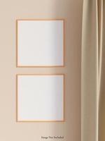 moderne en minimalistische vierkante houten poster of fotolijst mockup aan de muur in de woonkamer. 3D-rendering. foto
