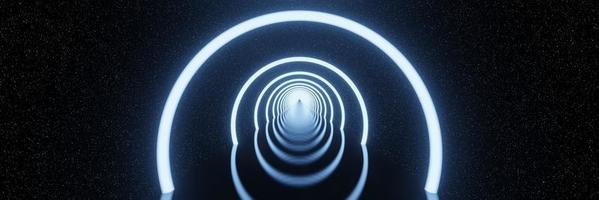 abstract futuristisch gloeiend cirkels neonlicht tunnel ster ruimte achtergrond panorama 3D-rendering foto