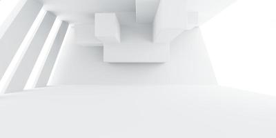 3D-weergave van witte abstracte architectuur achtergrond. scène voor reclame, technologie, showcase, showroom, metaverse, banner, cosmetica, mode, zaken. sci-fi illustratie. productweergave foto
