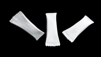 vliegende lange snoeppapiertje verpakking wit polyethyleen pakket, snackbar 3d illustratie foto