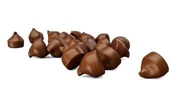 3D-weergave van chocoladeschilfers op een witte achtergrond foto