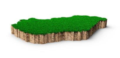 Hongarije kaart bodem land geologie dwarsdoorsnede met groen gras en rotsgrond textuur 3d illustratie foto