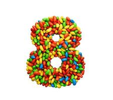 cijfer 8 kleurrijke jelly beans nummer 8 regenboog kleurrijke snoepjes jelly beans 3d illustration foto