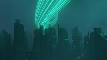 3D render van cyber punk nacht stad landschap concept. licht gloeien op donkere scène. nachtleven. technologie netwerk voor 5g. voorbij generatie en futuristisch van sci-fi hoofdstad en bouwscène.