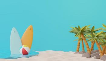 3D render van abstracte minimale achtergrond voor het tonen van producten of cosmetische presentatie met zomerse strandscène. zomertijd seizoen foto