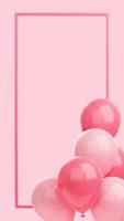 felicitatie banner met ballonnen en frame op roze achtergrond - 3d render social media verhaal. foto