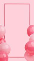 felicitatie banner met ballonnen en frame op roze achtergrond - 3d render social media verhaal. foto