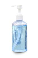 handgel sanitizer geïsoleerd op een witte achtergrond met uitknippad, hand sanitizer pomp fles, vloeibare antibacteriële zeep, alcohol wrijven sanitizers doden bacteriën. foto