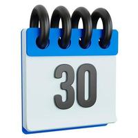 kalender blauw geïsoleerd met nummer dertig 3d render illustratie foto