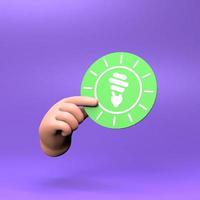 de hand houdt een icoon vast op het thema eco. milieuvriendelijk concept. 3D render. foto