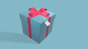 3D-rendering Kerstmis en nieuwjaarsdag, blauwe geschenkdoos met rood lint op blauwe achtergrond foto
