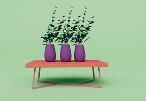 3D render van salontafel en plant pot geïsoleerd op pastel achtergrond, 3D minimale scene als achtergrond foto