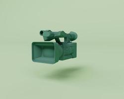 3D render van professionele camcorder videocamera, 3d illustratie geïsoleerd op pastelkleuren, minimale scene foto