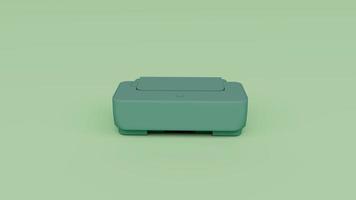 3D-weergave van vooraanzicht van professionele moderne kantoorprinter met groen-cyaan kleur, 3d illustratie geïsoleerd op pastelkleuren, minimale scène foto