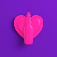 roze hart met fles op paarse achtergrond. minimalisme concept foto