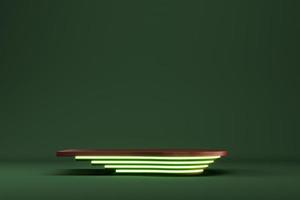 abstracte minimale achtergrond. groen podium met neonlicht voor productweergave foto